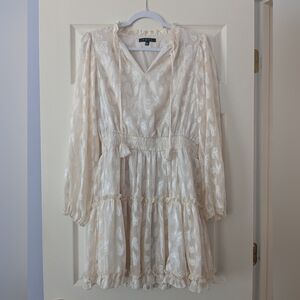 Off-white Floral Applique Long Sleeve Mini Dress | L